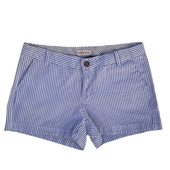 Merona Blue Seersucker Mid-Rise Shorts | Size 4 - Picture 1 of 7